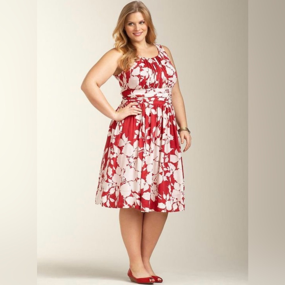 Red and White Floral Fit-and-Flare Dress - Women's